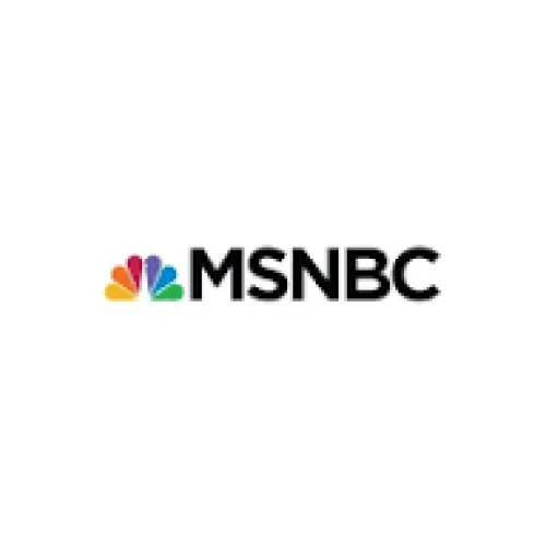 Logo for MSNBC. It has a multicolored peacock with MSNBC in black, all on a white background