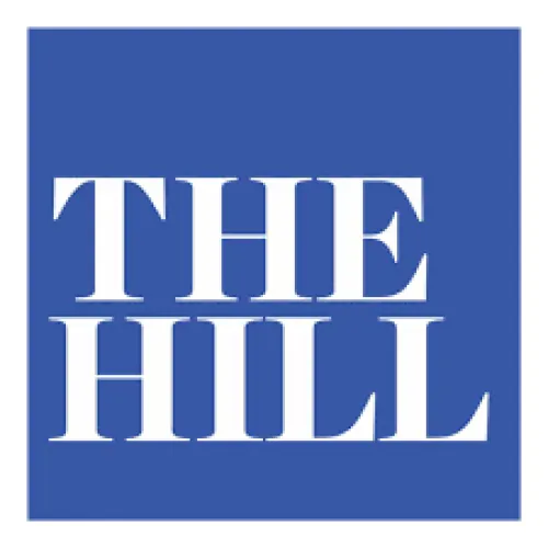 The Hill logo, blue background with white writing that says The Hill