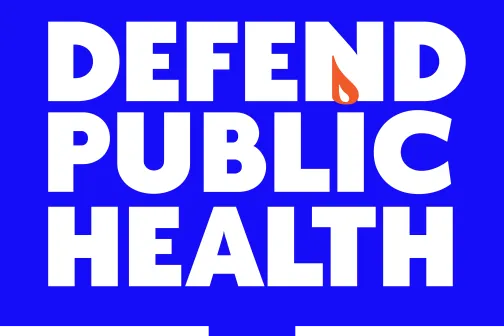 Defend Public Health logo, blue background with white writing