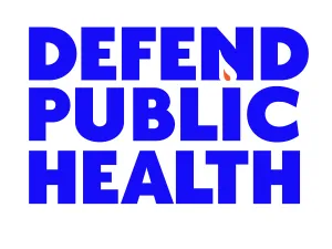 Defend Public Health logo, white background with blue writing