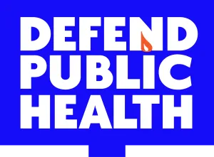 Defend Public Health logo, blue background with white writing